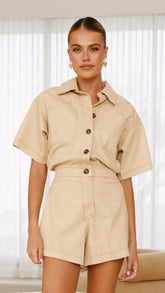 Nella Playsuit - Beige Denim