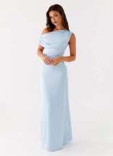 Heart Of Glass Satin Maxi Dress - Blue