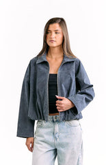 River Steel Grey Suedette Bubble Hem Bomber Jacket