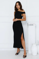Moves With You Off Shoulder Mesh Maxi Dress Black